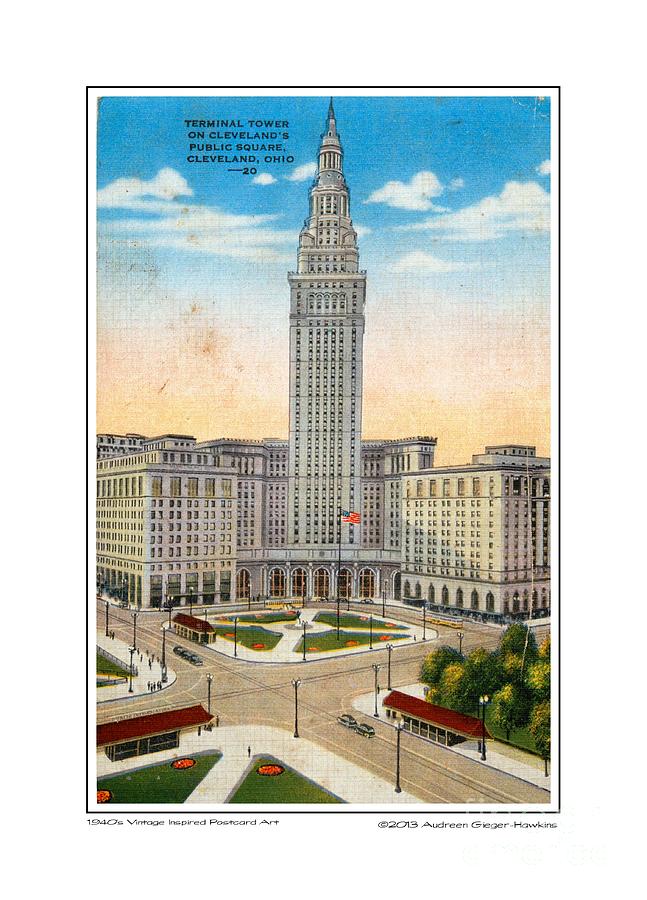 Cleveland Digital Art - 1940s Terminal Tower Cleveland Ohio by Audreen Gieger