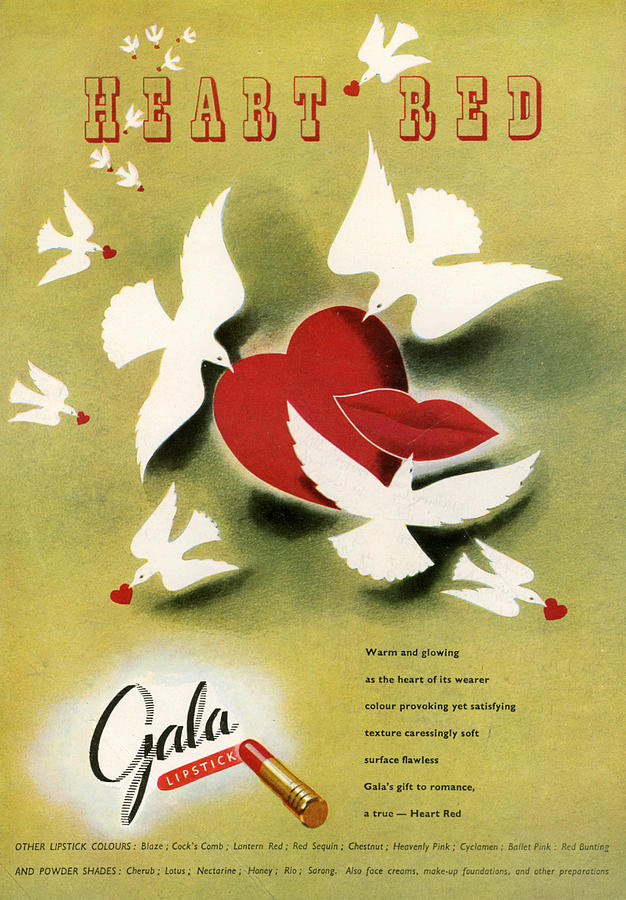 Cosmetics Photograph - 1940s Uk Gala Lipstick Magazine Advert by The Advertising Archives