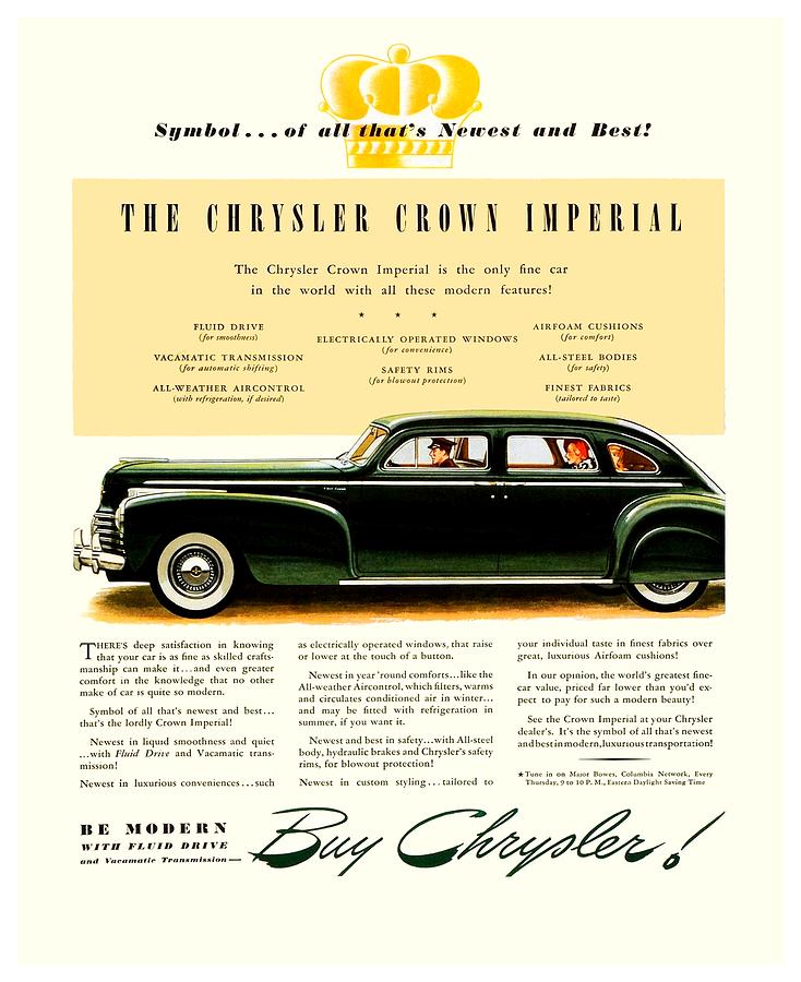 1941 - Chrysler Crown Imperial Limousine Automobile Advertisement - Color Digital Art by John Madison