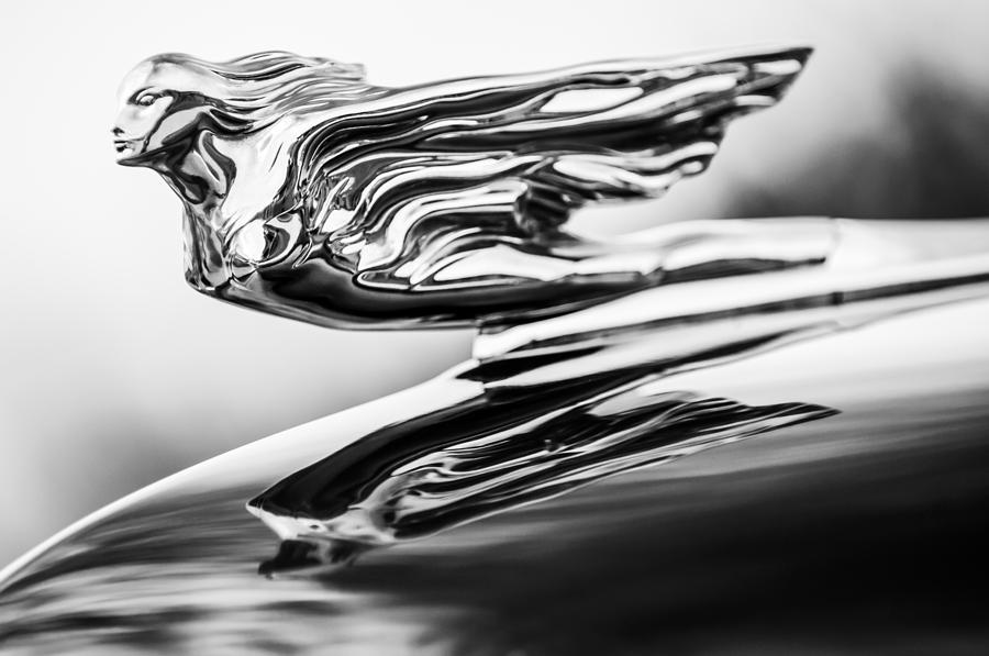 Black And White Photograph - 1941 Cadillac Hood Ornament 4 by Jill Reger