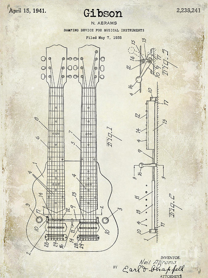 1941 Gibson Electric Guitar Patent Drawing Photograph by Jon Neidert