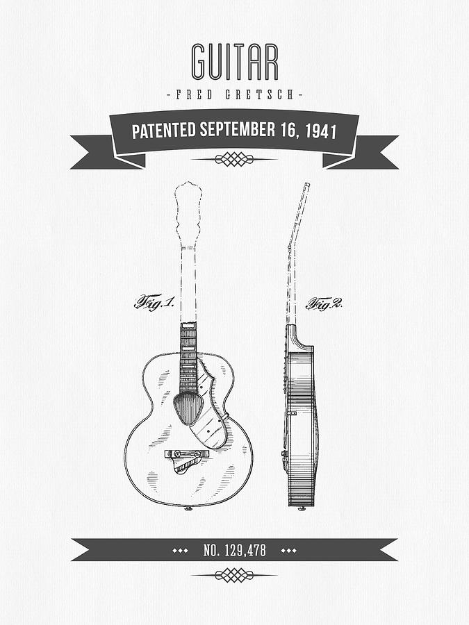 Music Digital Art - 1941 Guitar Patent Drawing by Aged Pixel