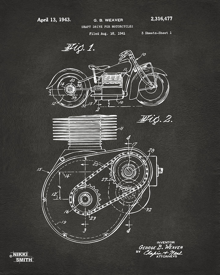 Vintage Digital Art - 1941 Indian Motorcycle Patent Artwork - Gray by Nikki Marie Smith