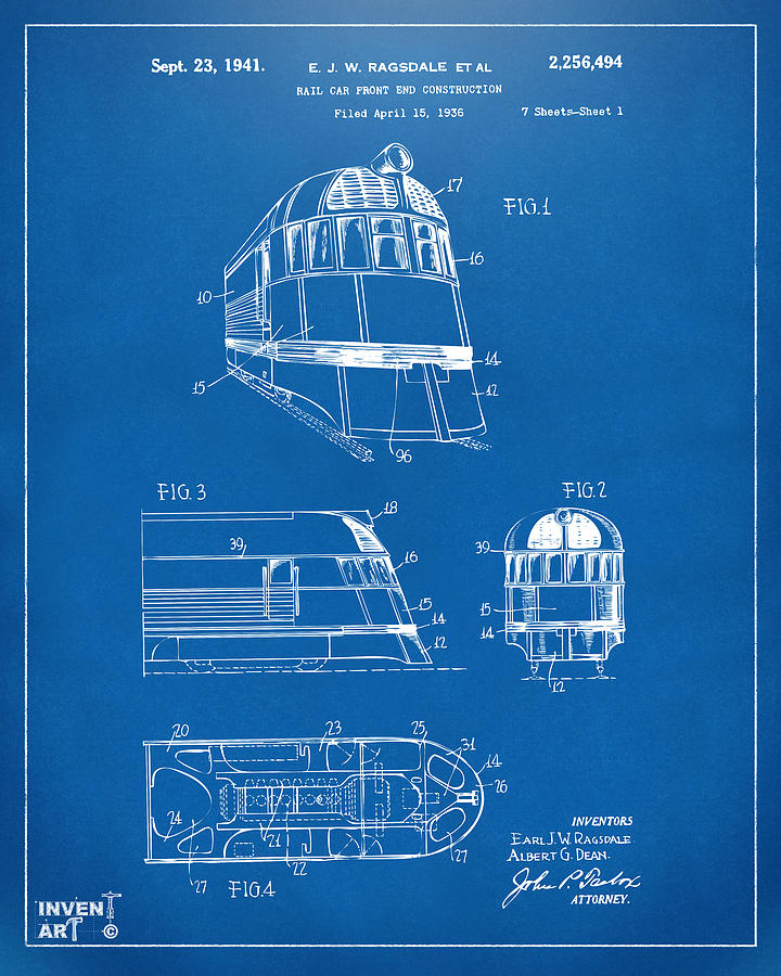 1941 Zephyr Train Patent Blueprint Digital Art by Nikki Marie Smith