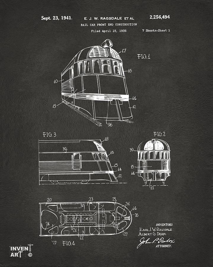 1941 Zephyr Train Patent Gray Digital Art by Nikki Marie Smith