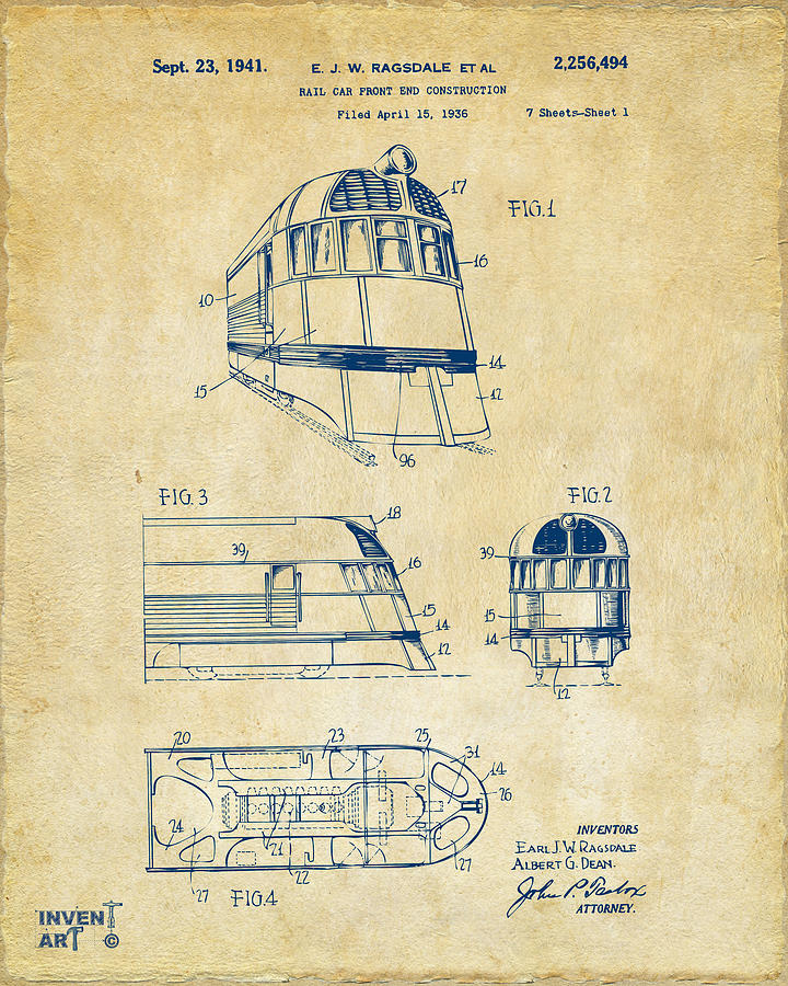 1941 Zephyr Train Patent Vintage Digital Art by Nikki Marie Smith