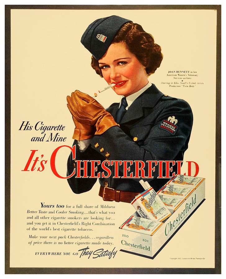 1942 - Chesterfield Cigarette Advertisement - World War II - Joan Bennett - Color Digital Art by John Madison