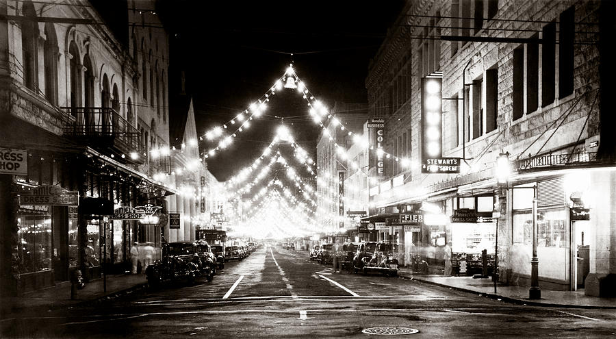1942 Fort Street Honolulu at Night Photograph by Historic Image