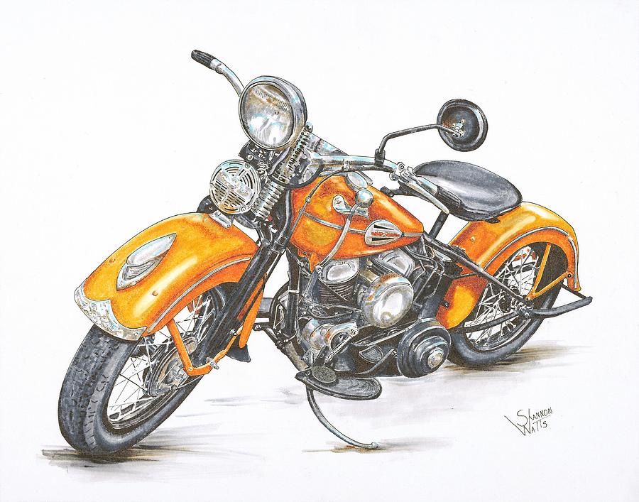 1942 Harley Davidson Flathead Drawing by Shannon Watts