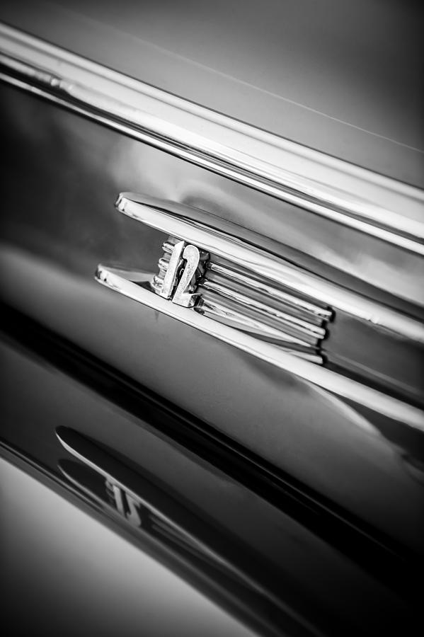 1942 Lincoln Zephyr Coupe Emblem -1215bw Photograph by Jill Reger