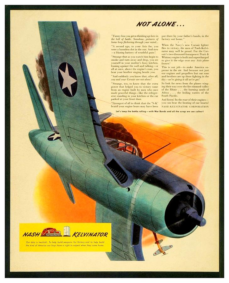 1943 - Nash Kelvinator Advertisement - Corsair - United States Navy - Color Digital Art by John Madison
