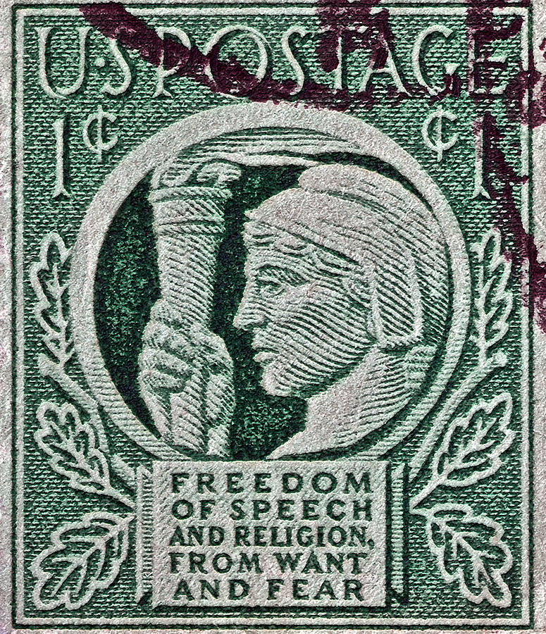 1943 Freedom of Speech and Religion Stamp Photograph by Bill Owen