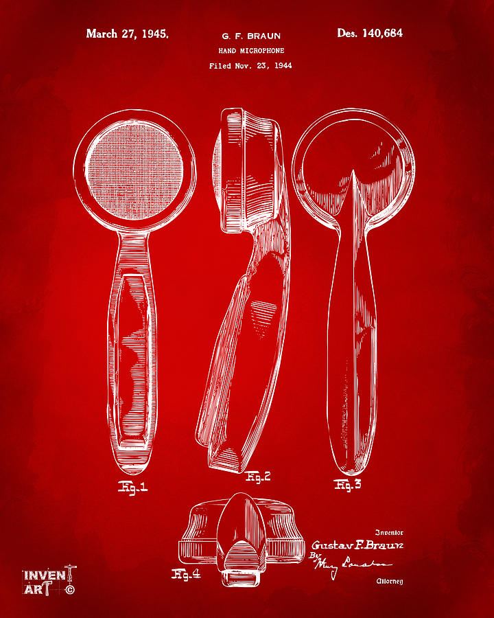 1944 Microphone Patent Red Digital Art by Nikki Marie Smith