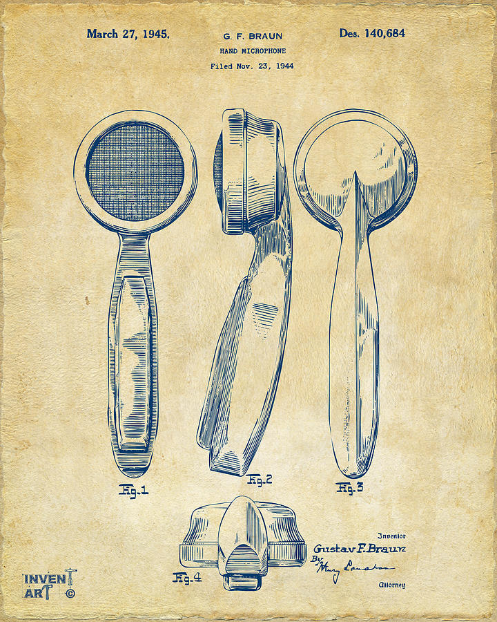 1944 Microphone Patent Vintage Digital Art by Nikki Marie Smith