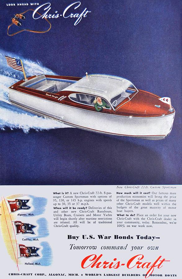 1945 - Chris Craft Power Boat Advertisement - Color Digital Art by John Madison