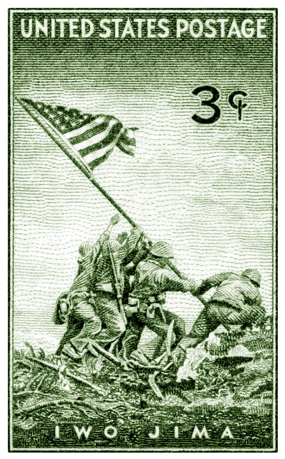 Vintage Painting - 1945 Marines on Iwo Jima Stamp by Historic Image
