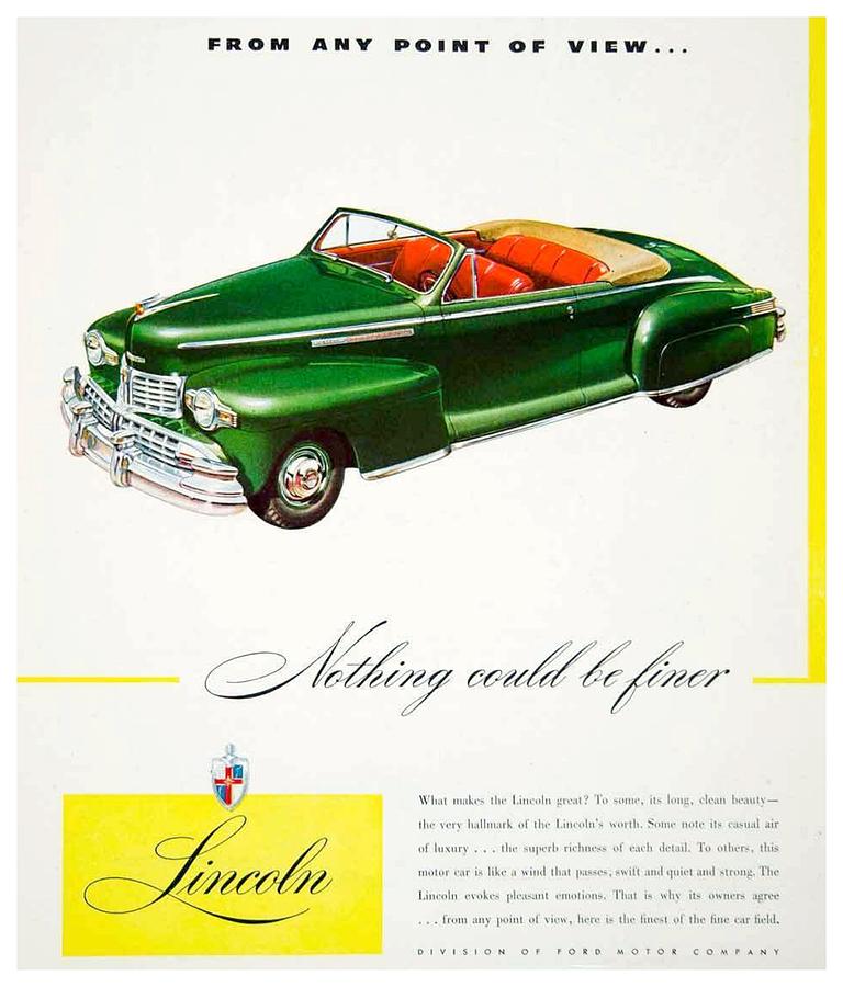 1946 - Lincoln Convertible Automobile Advertisement - Color Digital Art by John Madison