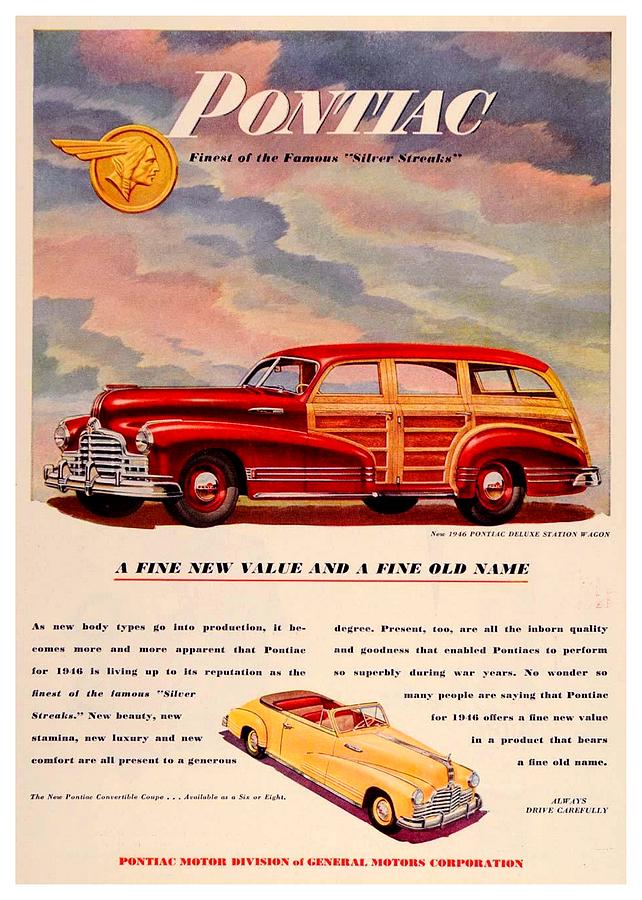 1946 - Pontiac Woodie Station Wagon and Convertible Advertisement - Color Digital Art by John Madison