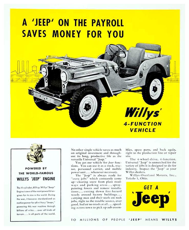 1946 - Willys Jeep Automobile Advertisement - Color Digital Art by John Madison