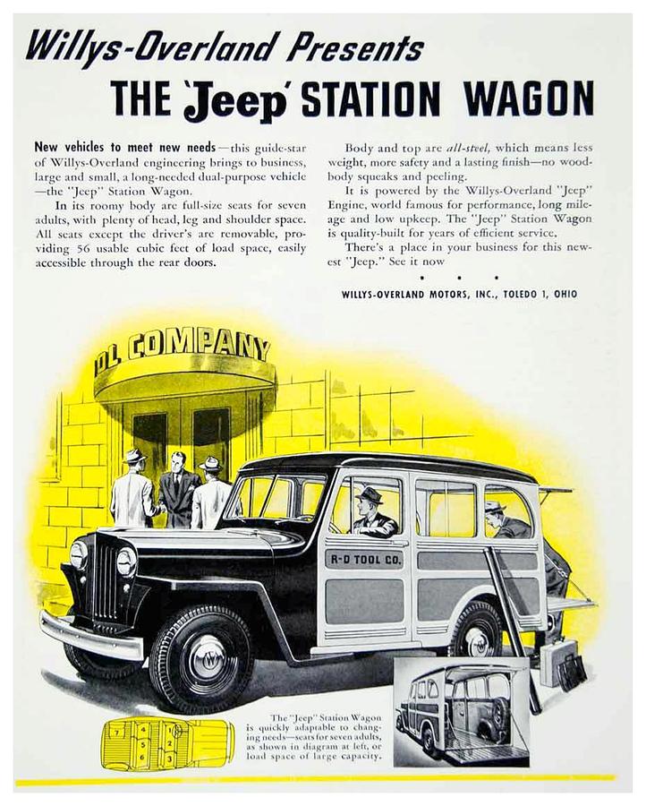 1946 - Willys Overland Jeep Station Wagon Advertisement - Color Digital Art by John Madison