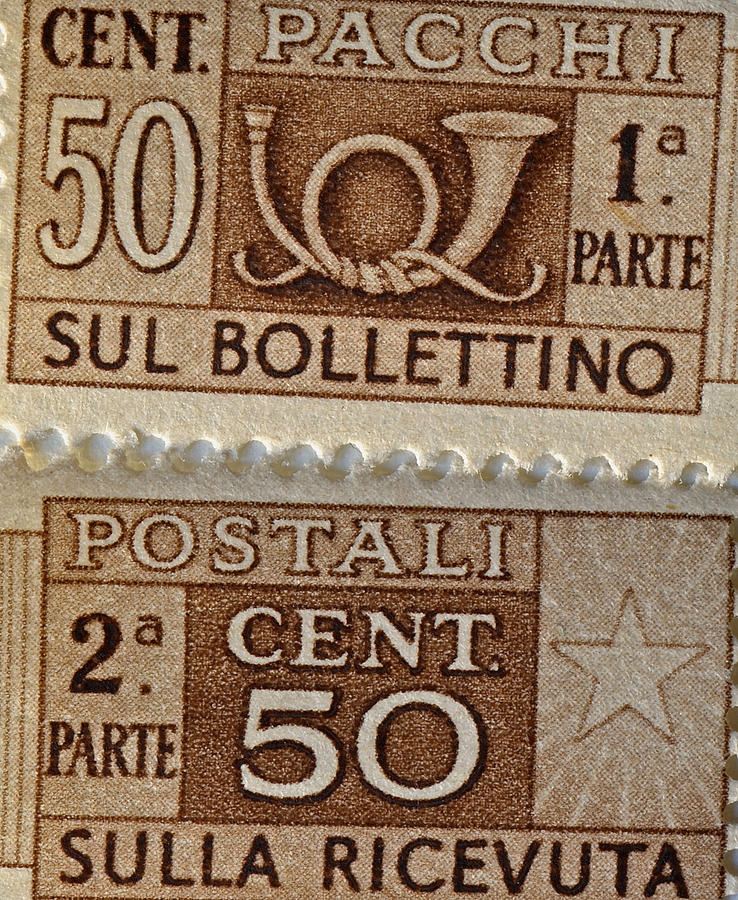 Stamp Photograph - 1946 Italian Posthorn Parcel Stamp Collage by Bill Owen