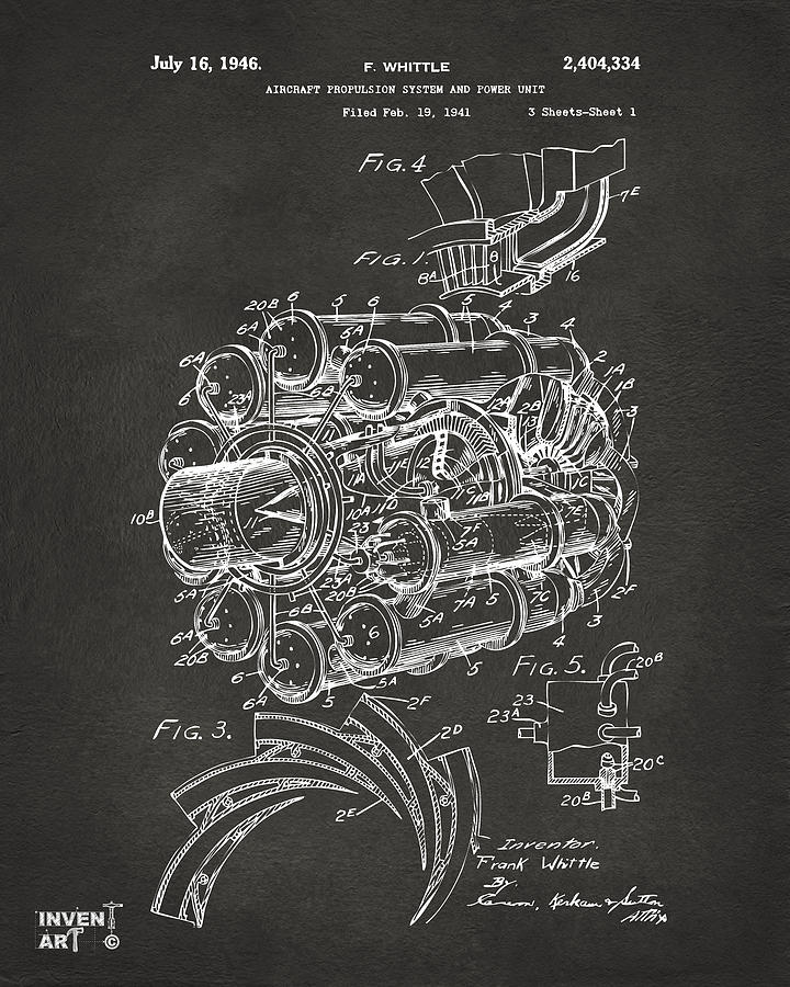 1946 Jet Aircraft Propulsion Patent Artwork - Gray Digital Art by Nikki Marie Smith
