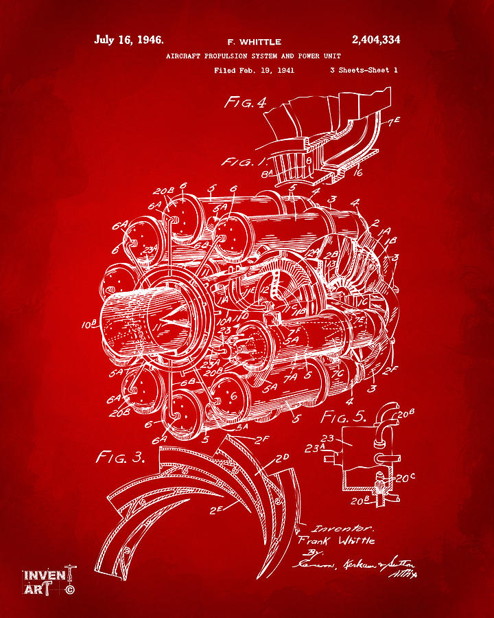 Jet Digital Art - 1946 Jet Aircraft Propulsion Patent Artwork - Red by Nikki Marie Smith