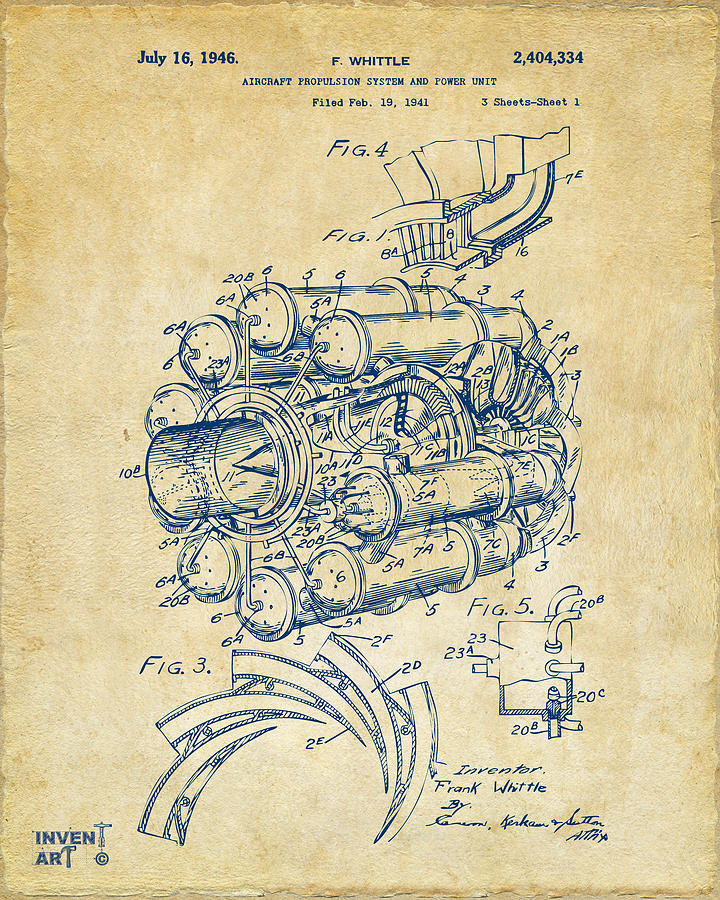 1946 Jet Aircraft Propulsion Patent Artwork - Vintage Digital Art by Nikki Marie Smith