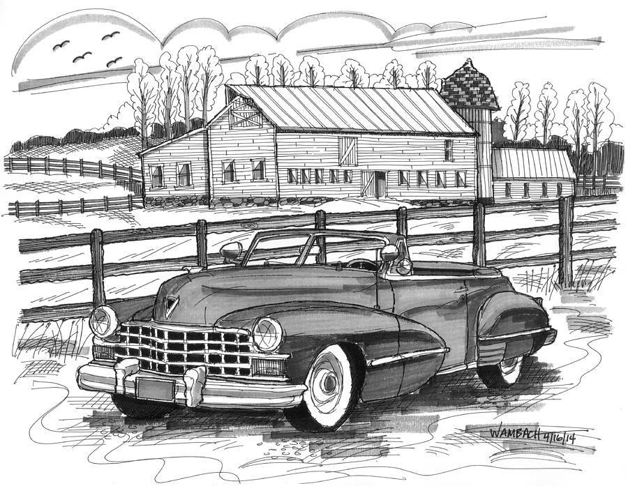 Antique Cars Drawing - 1947 Cadillac Model 52 by Richard Wambach