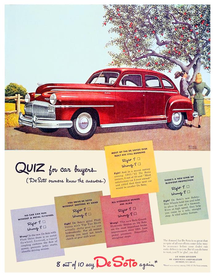 1947 - DeSoto Automobile Advertisement - Color Digital Art by John Madison
