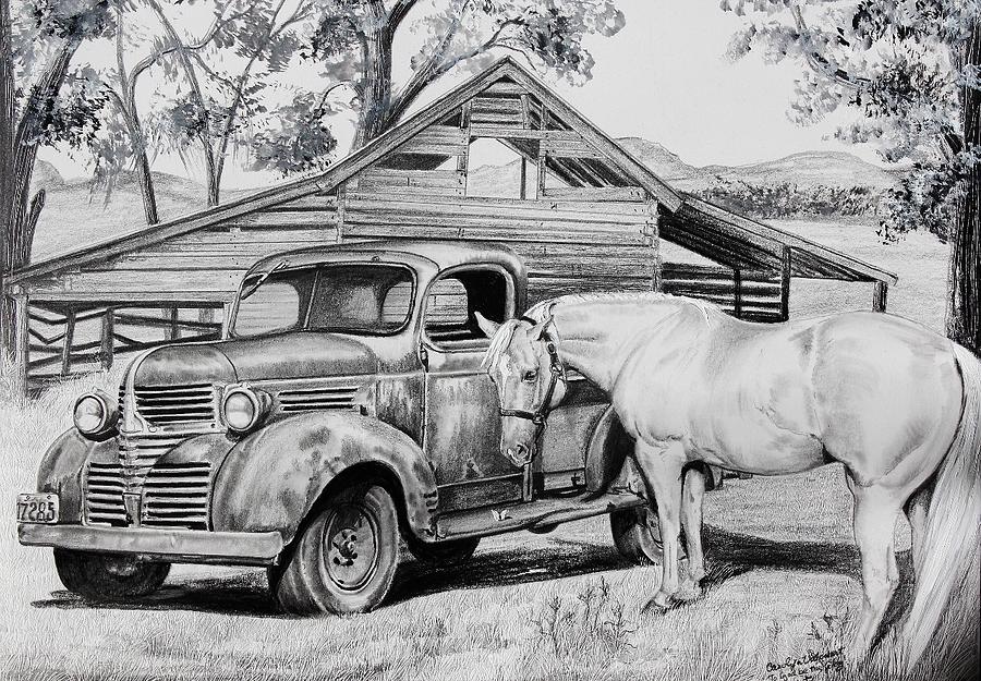 Butterfly Drawing - 1947 Dodge Pick Up and Codi by Carolyn Valcourt