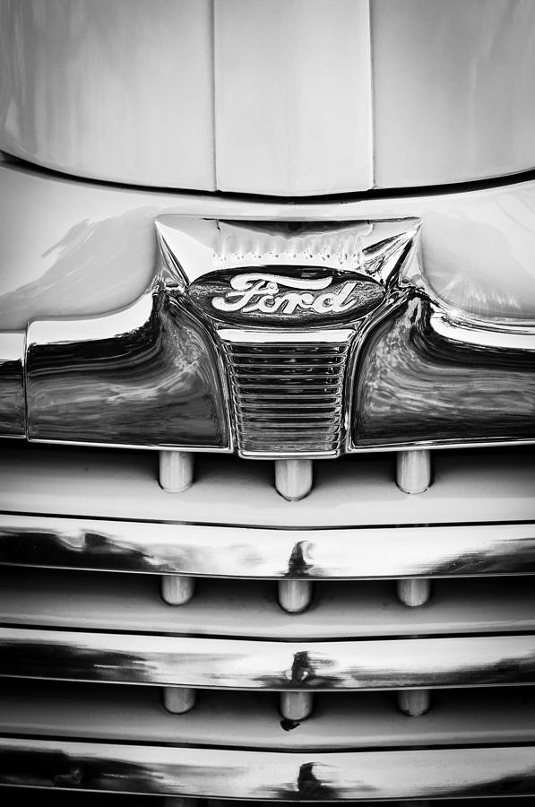 1947 Ford Deluxe Grill Ornament -0700bw Photograph by Jill Reger