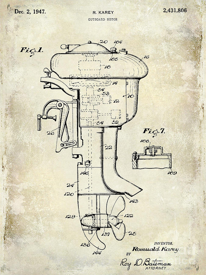 1947 Outboard Motor Patent Drawing Photograph by Jon Neidert - Fine Art ...