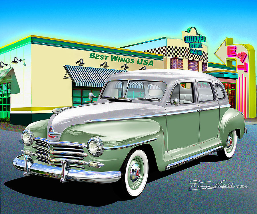 1947 Plymouth At Quaker State And Lube Drawing by Danny Whitfield