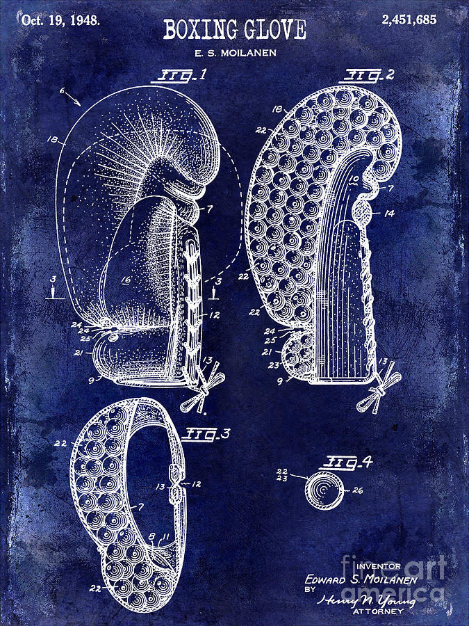1948 Boxing Glove Patent Drawing Blue Photograph by Jon Neidert