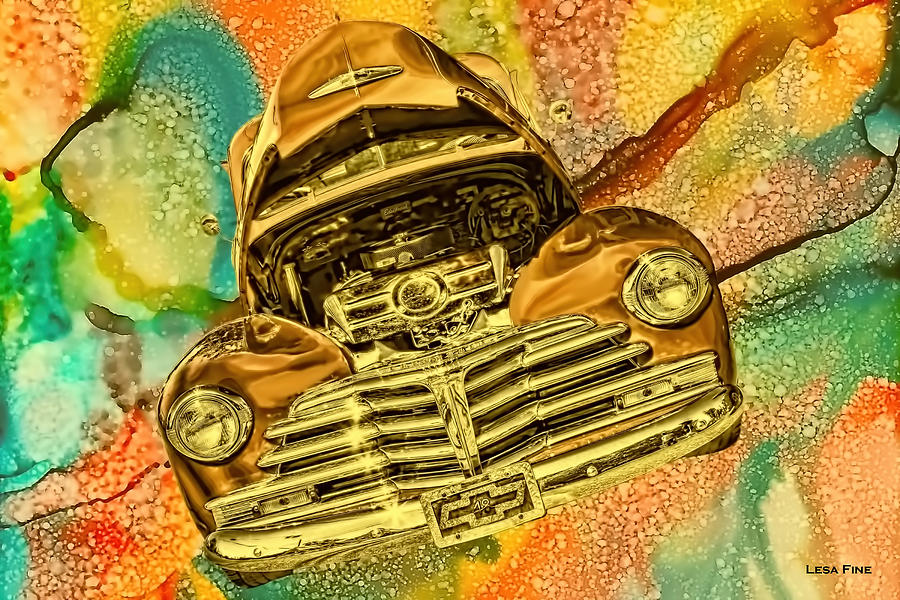 Car Photograph - 1948 Chev Gold Tie Dye TILT Car Art by Lesa Fine