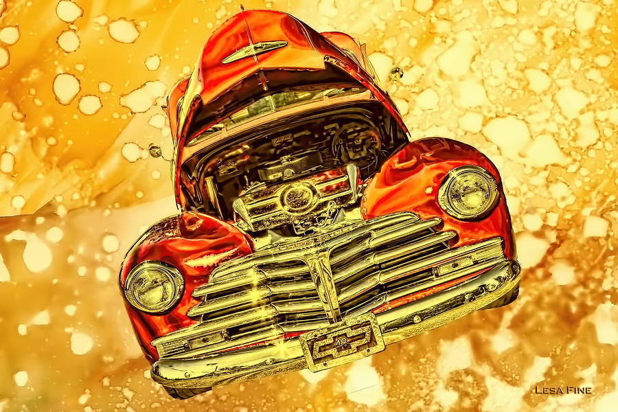 Car Mixed Media - 1948 Chevy Gold Acid Art by Lesa Fine