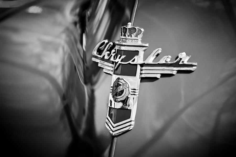 1948 Chrysler Town and Country Convertible Emblem -0974bw Photograph by Jill Reger