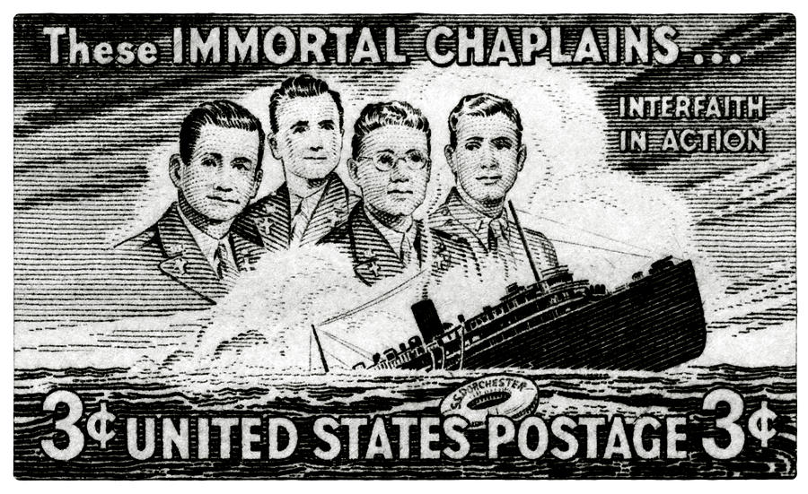 Vintage Painting - 1948 Immortal Chaplains Stamp by Historic Image