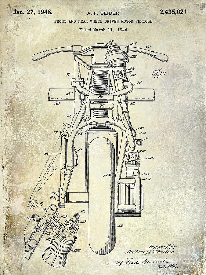 1948 Indian Motorcycle Patent Drawing Photograph by Jon Neidert