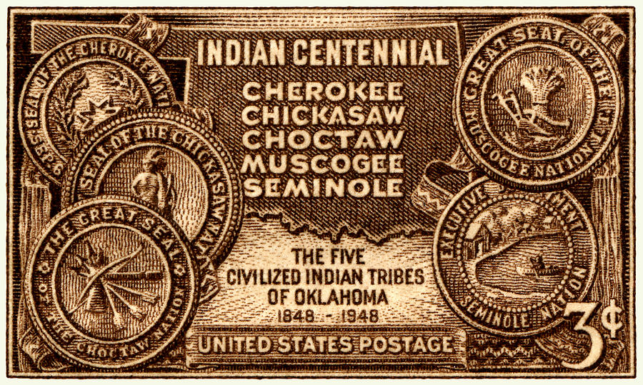 Vintage Painting - 1948 Oklahoma Indian Centennial Stamp  by Historic Image