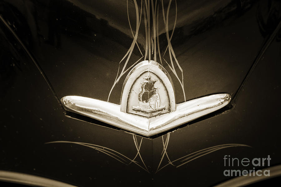 1948 Plymouth Classic Car Emblem in Black and white Sepia 3384.0 Photograph by M K Miller