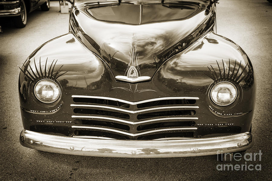 1948 Plymouth Classic Car Front End in Black and White Sepia 338 Photograph by M K Miller