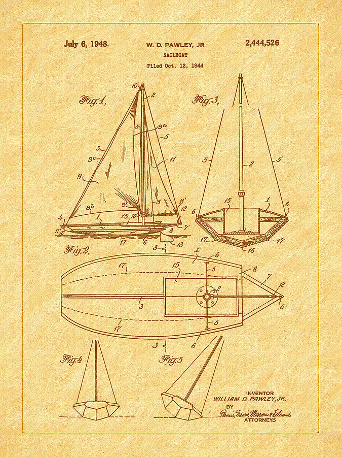 1948 Sailboat Patent Art Photograph by Barry Jones