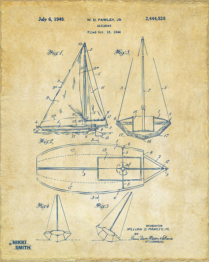 Vintage Digital Art - 1948 Sailboat Patent Artwork - Vintage by Nikki Marie Smith
