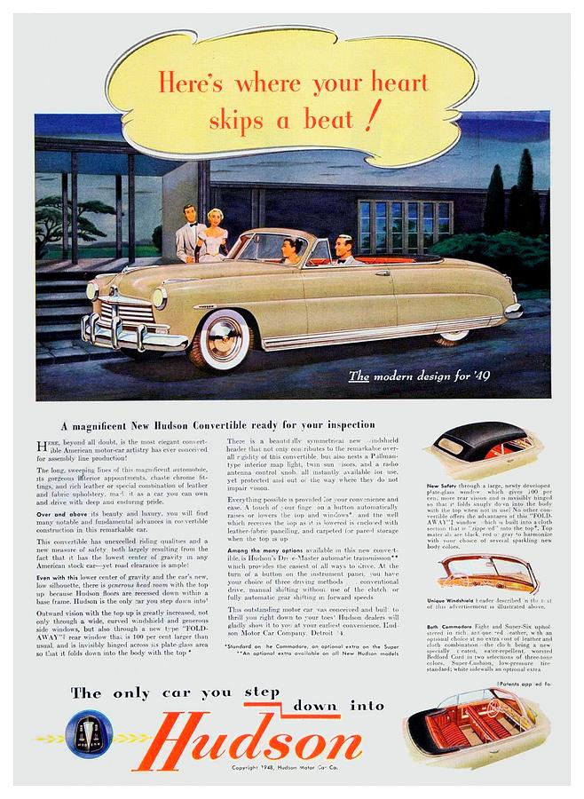 1949 - Hudson Convertible Advertising - Color Digital Art by John Madison
