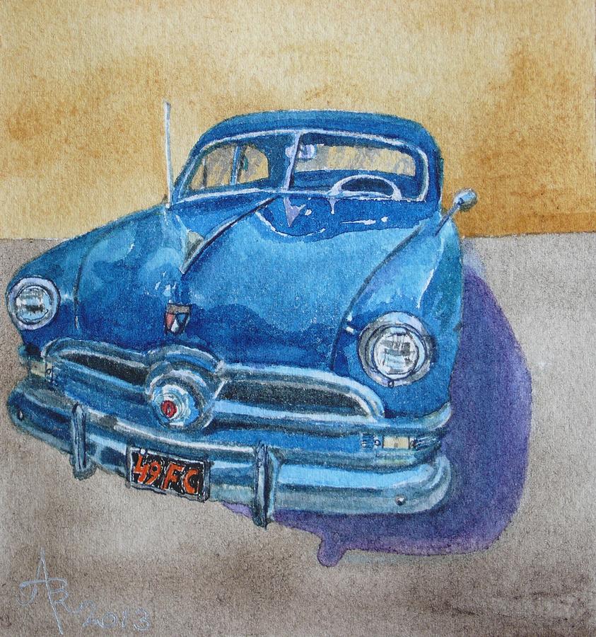 1949 Blue Ford Coupe Greeting Card  Study Painting by Anna Ruzsan