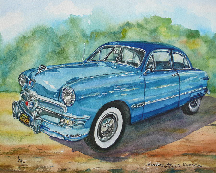 1949 Ford Coupe in Blue Painting by Anna Ruzsan
