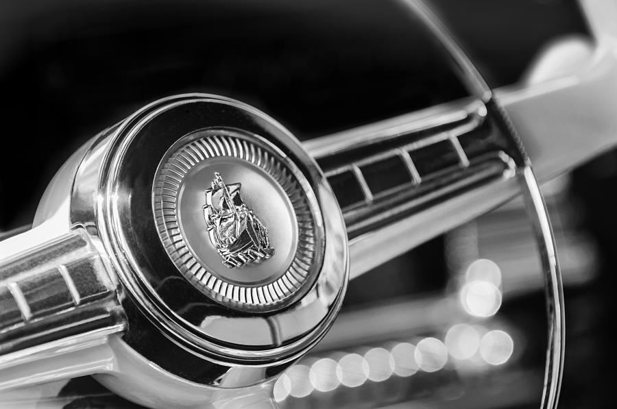 Car Photograph - 1949 Plymouth P-18 Special Deluxe Convertible Steering Wheel Emblem by Jill Reger