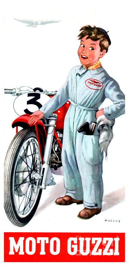 1950 - Moto Guzzi Motorcycle Advertisement Poster - Color Digital Art by John Madison